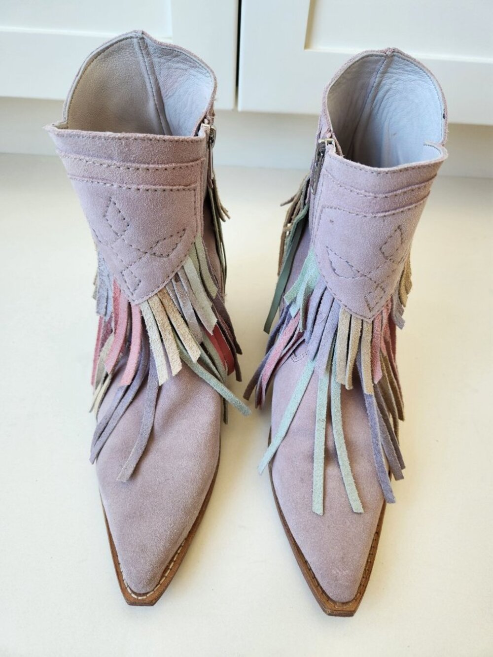 Free People Lawless Pastel Suede Fringe Western Boots Cowgirl Festival Boho Cute - Picture 5 of 13
